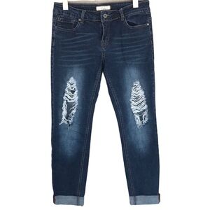 Angel Kiss Distressed Ankle Jeans Cuffed Hem Stretch Denim 9